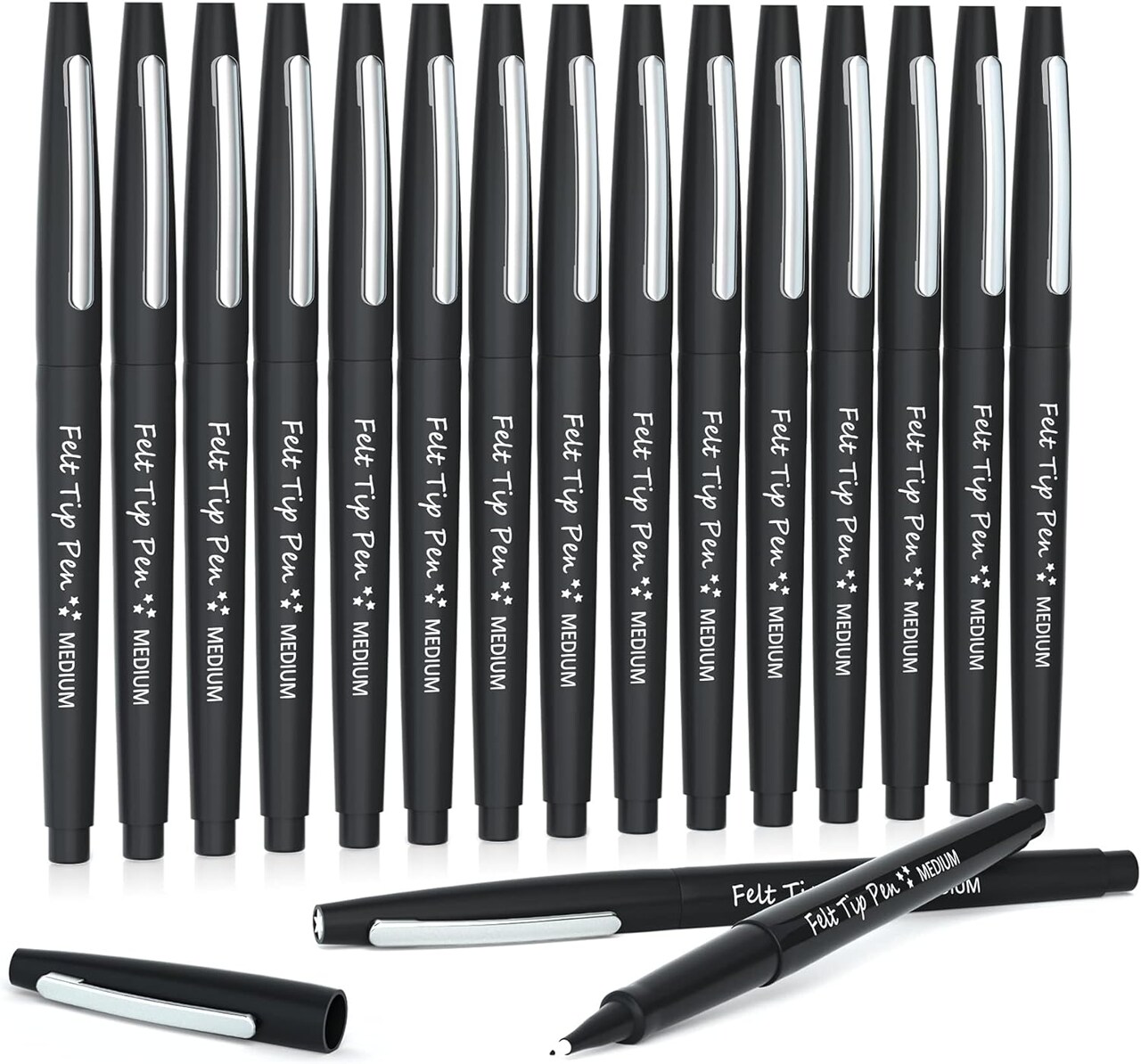 Felt Tip Pens, 15 Black Pack, 0.7mm Medium Point, Felt Tip Markers Pens for Journaling, Writing, Note Taking, Planner, Perfect for School Office and Art Supplies